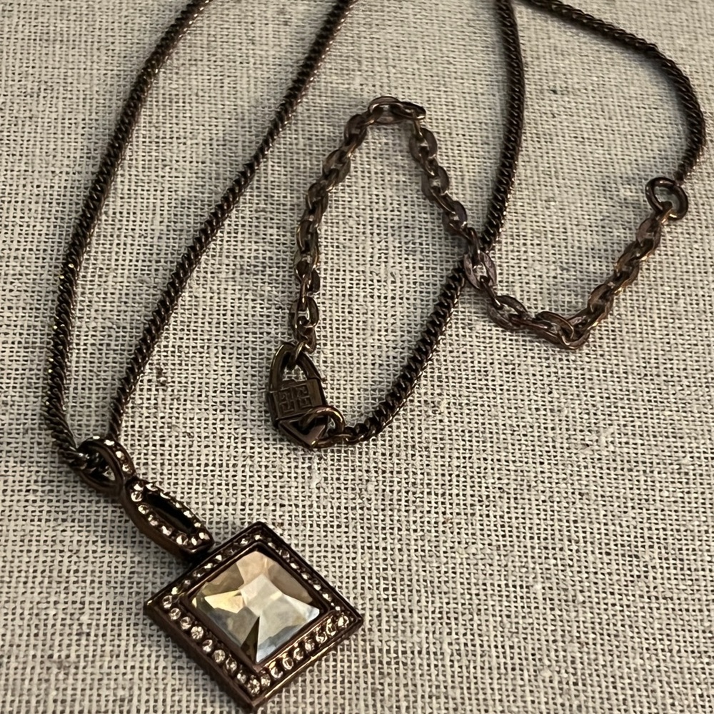Givenchy Silver and Brown Necklace with Ornate Pendant